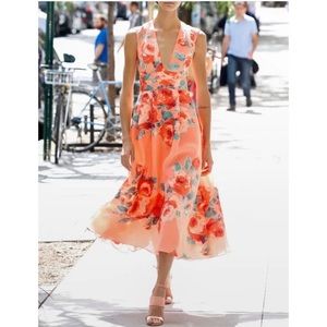 Lela Rose Salmon Multi Open V Neck Dress